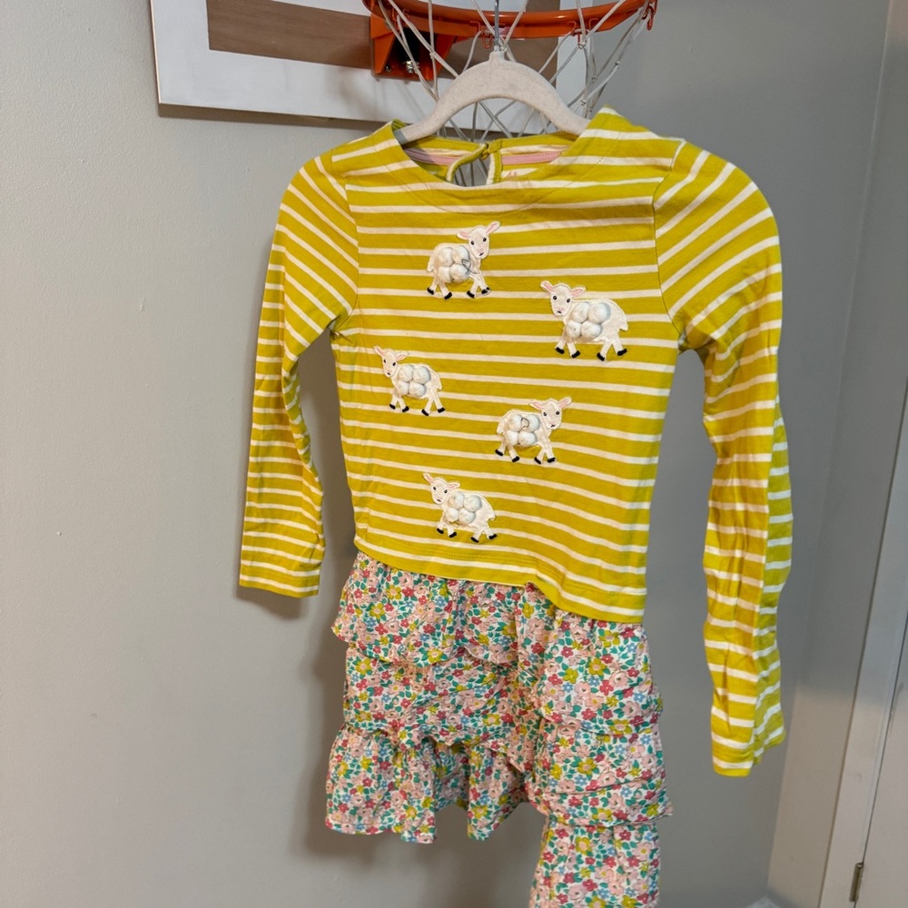 Mini Boden Floral/Strip dress with 3D Sheep Design